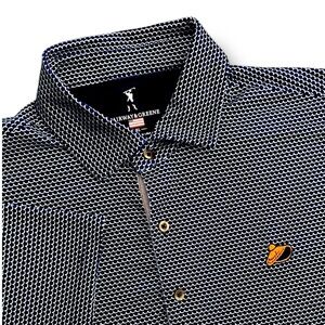 Fairway‎ Greene Men's XL Golf Polo Shirt Navy Blue Geometric Print Made in USA